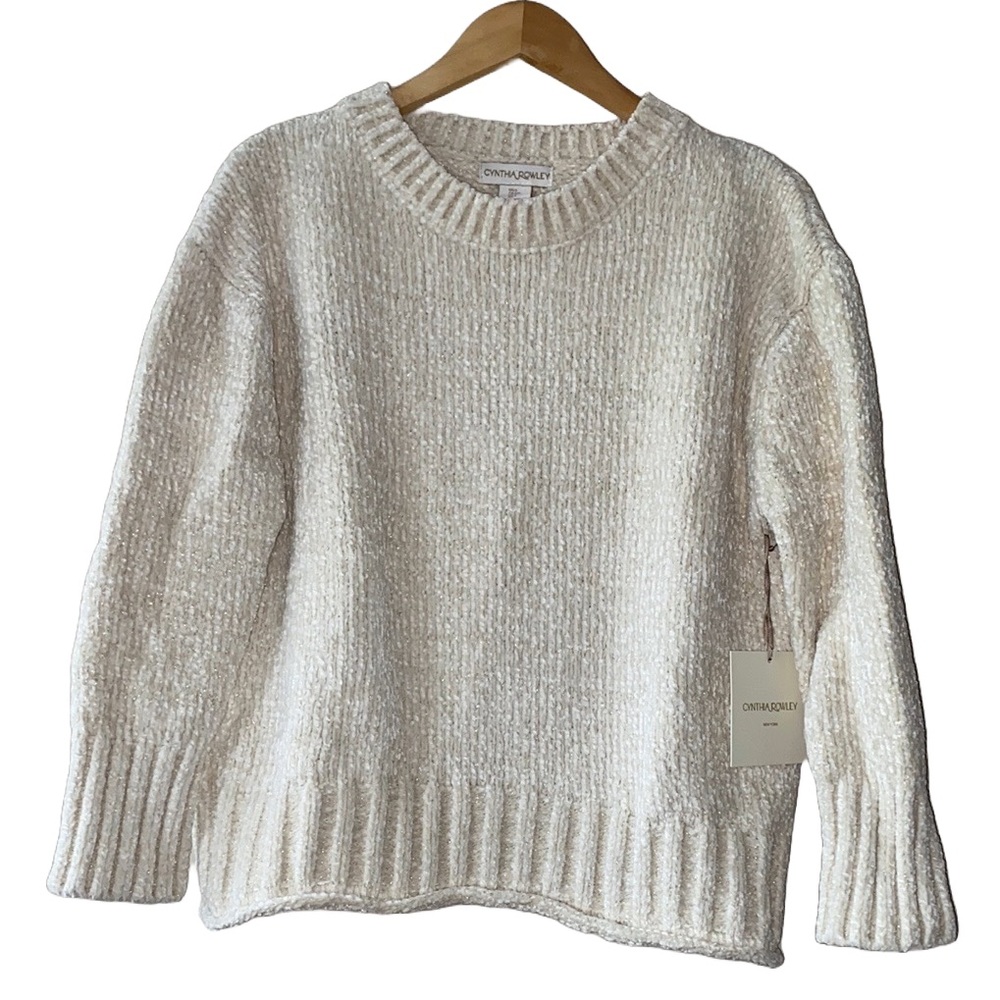 Cynthia Rowley Cream Crew Neck Sweater with accented with Gold Metallic